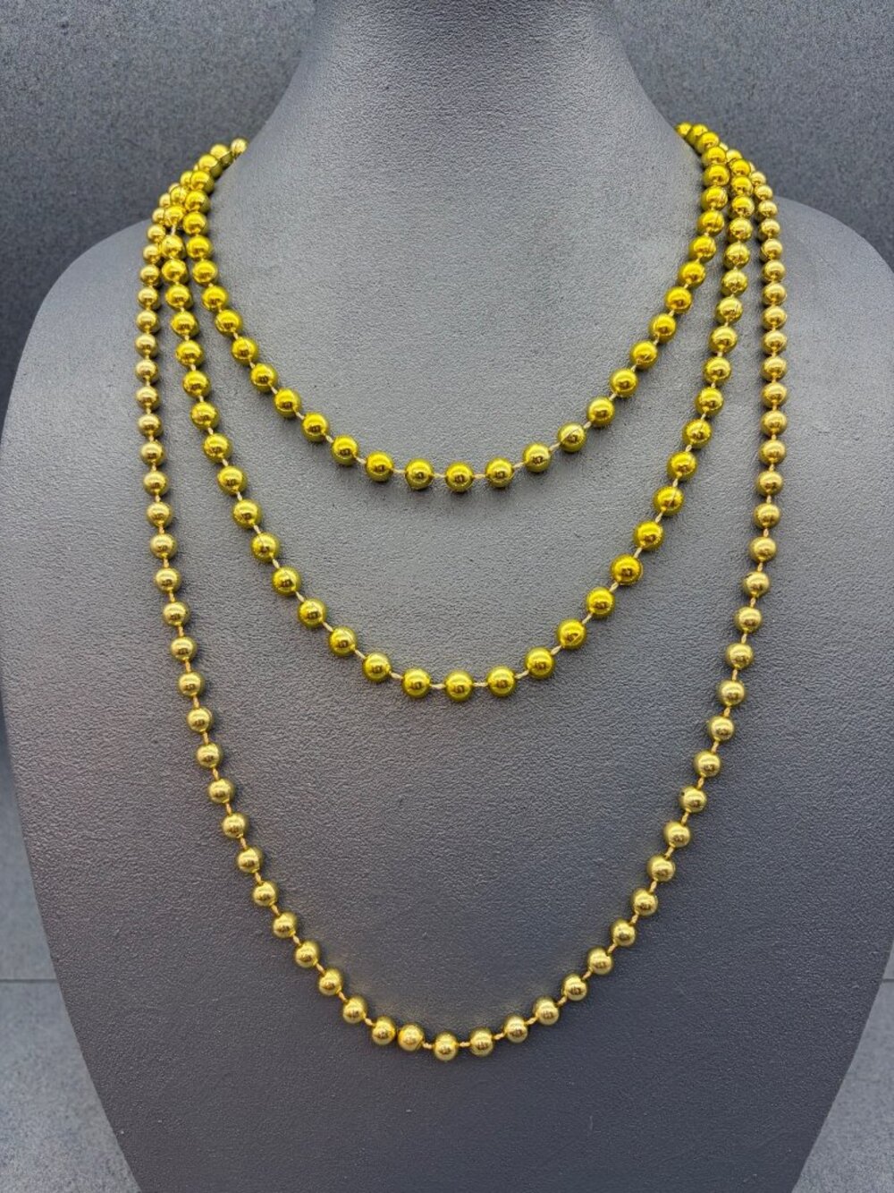 Beaded Necklace Lot 33 In & 57 In Gold Shiny Fancy Mardi Gras Retro Glam